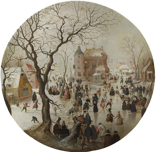 A Winter Scene with Skaters near a Castle
